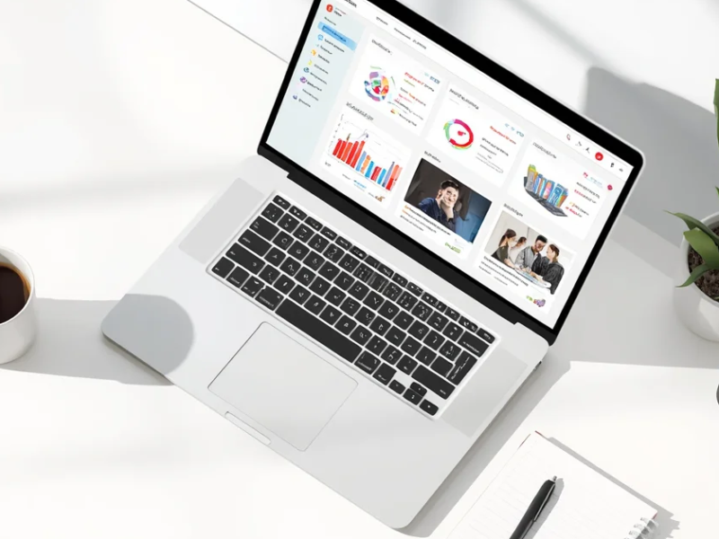 Flat-lay illustration of a laptop showing an educational dashboard on a clean desk, representing the best online learning platforms for students.